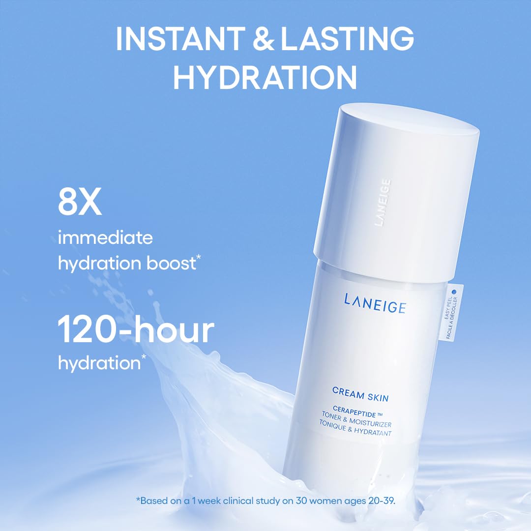 LANEIGE Cream Skin Toner & Moisturizer: Lightweight Korean Milky Toner with Ceramide & Peptide