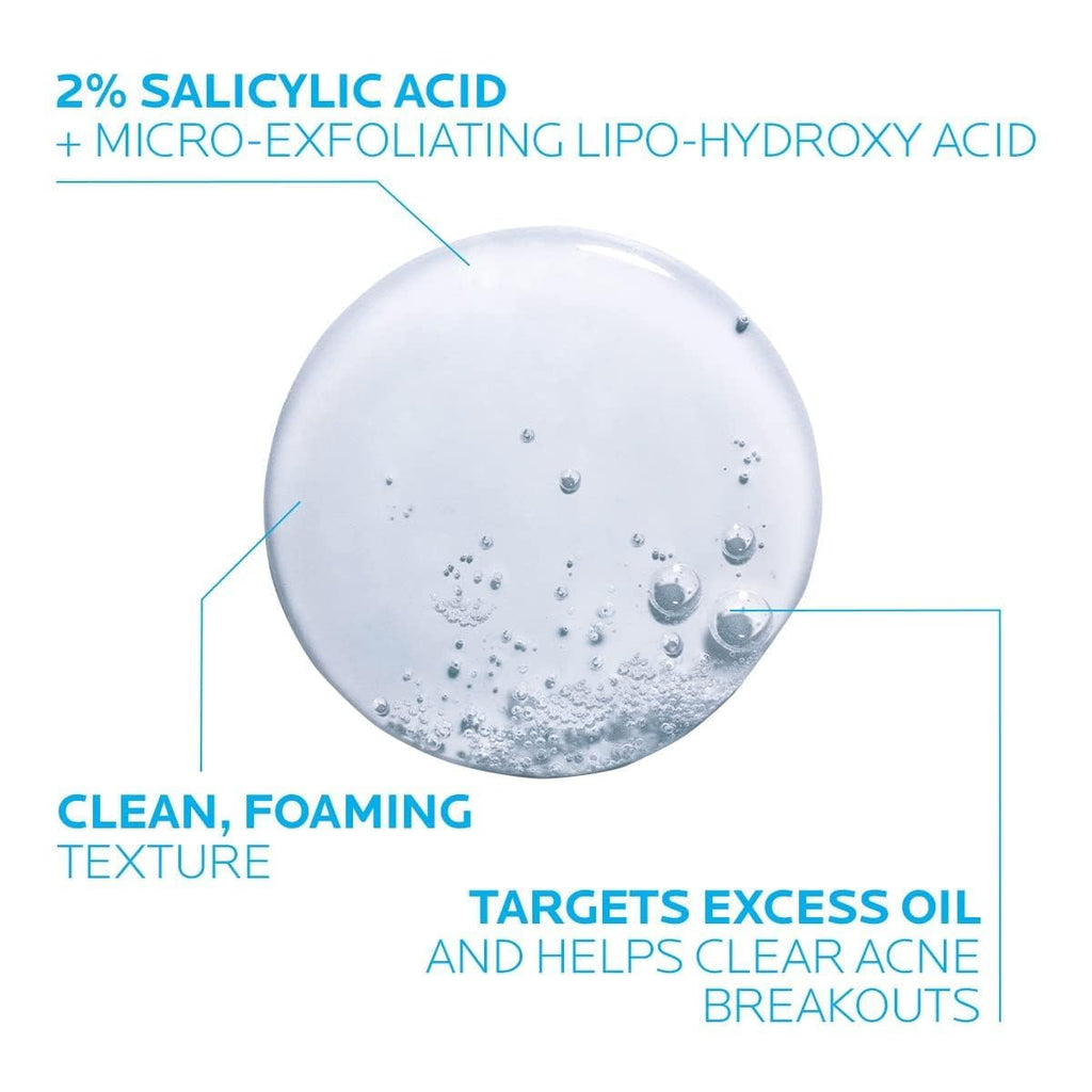 La Roche-Posay Effaclar Medicated Gel Cleanser, 2% Salicylic Acid Cleanser +LHA +Glycerin, Foaming