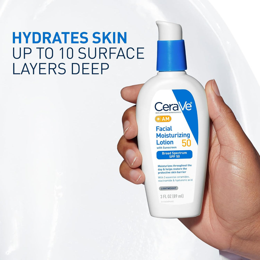 CeraVe AM Facial Moisturizing Lotion SPF 50, Hyaluronic Acid, Niacinamide & Ceramides
