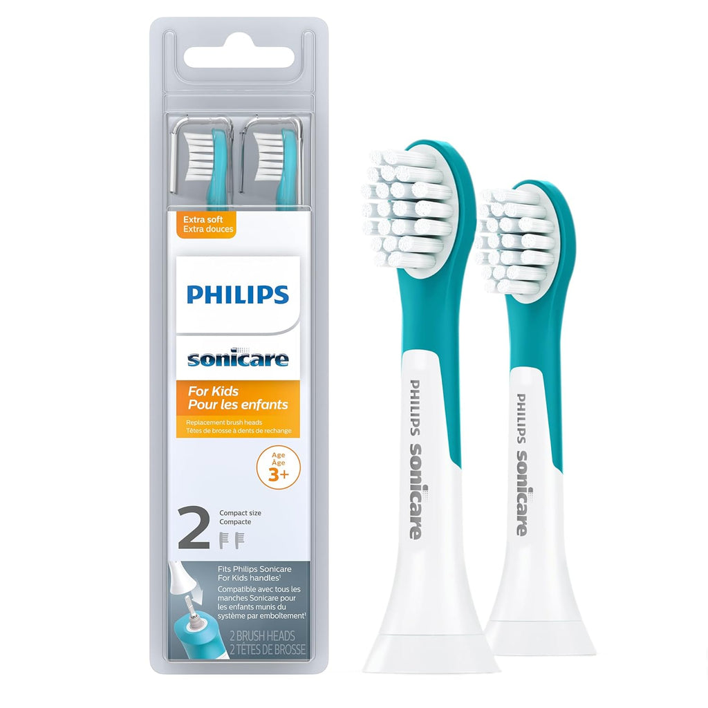 Philips Sonicare for Kids 3+ Genuine Replacement Toothbrush Heads, 2pk, Turquoise &White, HX6032/94