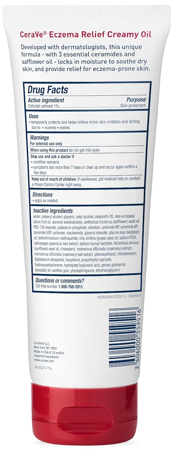 CeraVe Eczema Relief Creamy Body Oil, Eczema Calming Cream With Colloidal Oatmeal & Safflower Oil