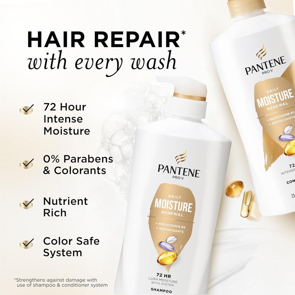 Pantene Shampoo & Conditioner Set, Daily Moisture Renewal - Pro-V Nutrients, +Miracle Rescue Shot