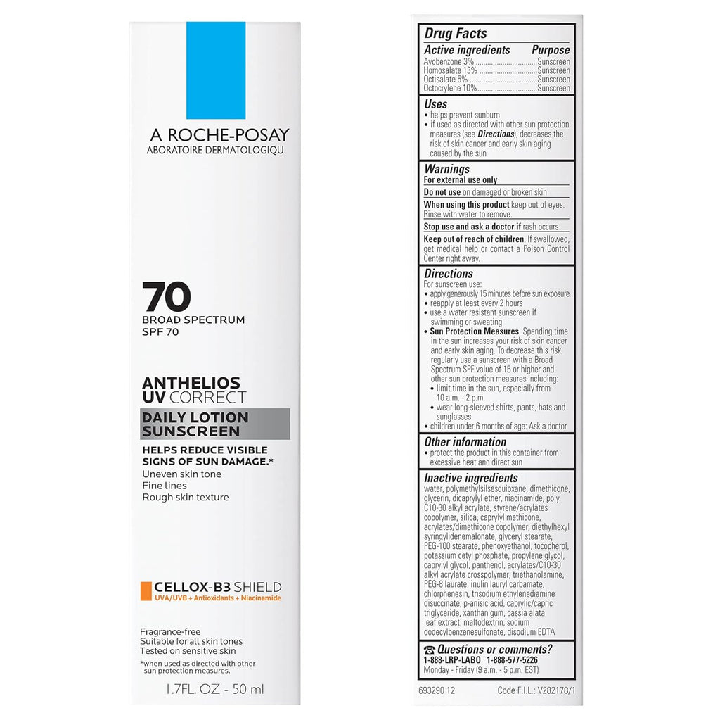 La Roche-Posay Anthelios UV Correct Sunscreen Moisturizer SPF 70, Daily Anti-Aging Face Moisturizer