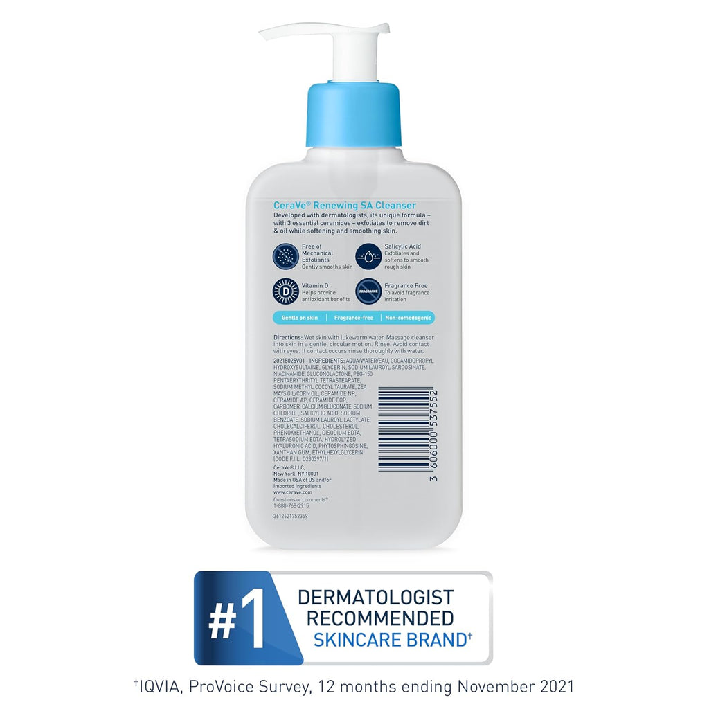 CeraVe Renewing Salicylic Acid Cleanser, Hyaluronic Acid, Niacinamide & Ceramides, BHA Exfoliating