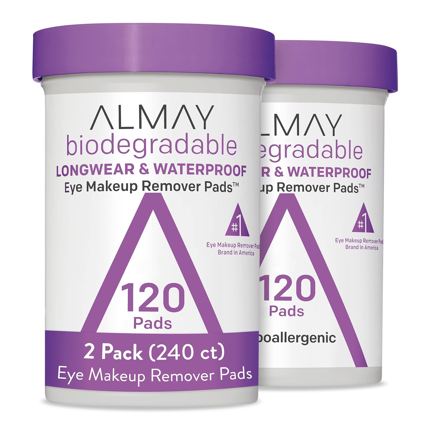Almay Biodegradable Makeup Remover Pads, Longwear & Waterproof, Hypoallergenic, Fragrance-Free, 2 pk