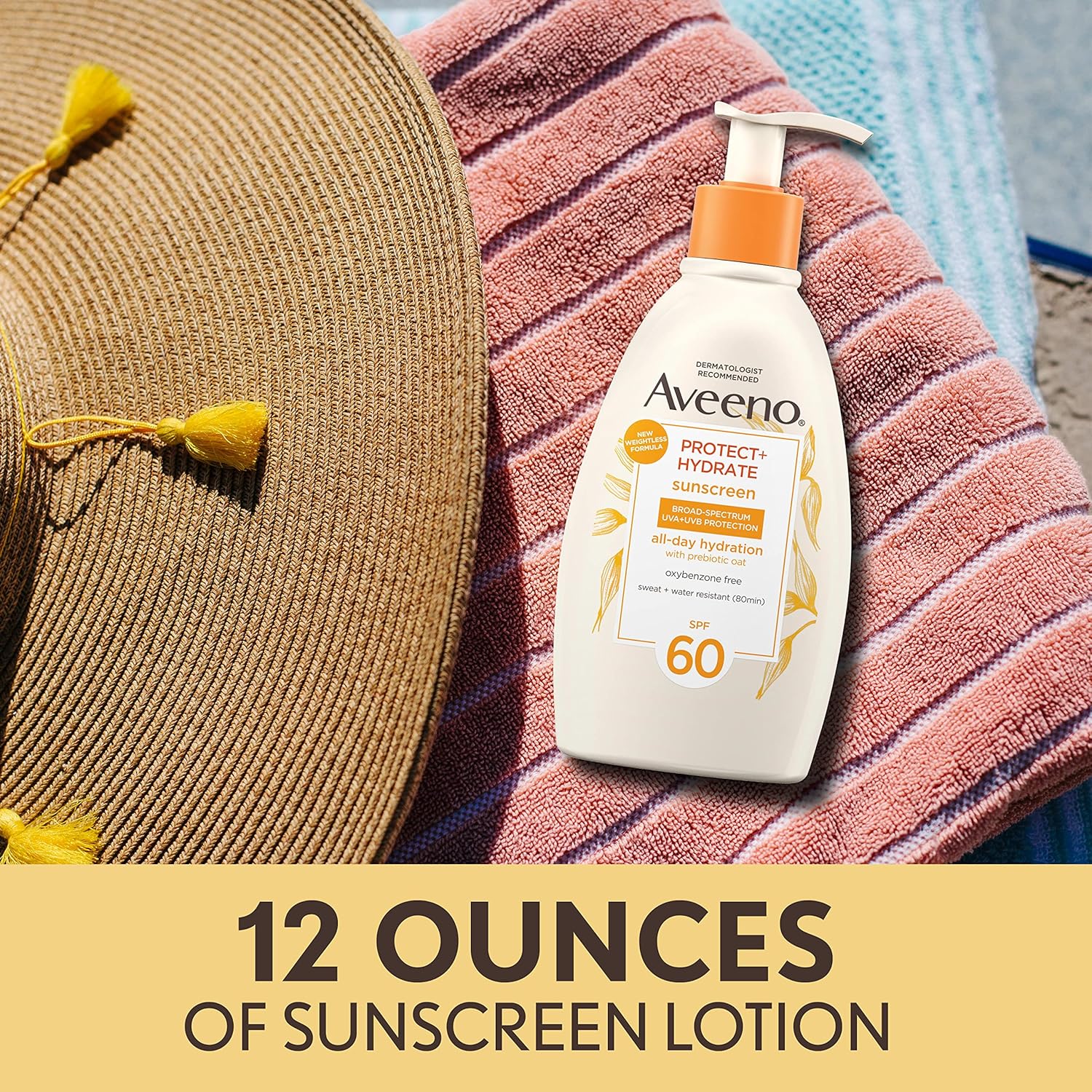 Aveeno Protect +Hydrate Sunscreen Moisturizing Body Lotion with Prebiotic Oat, Broad Spectrum SPF 60