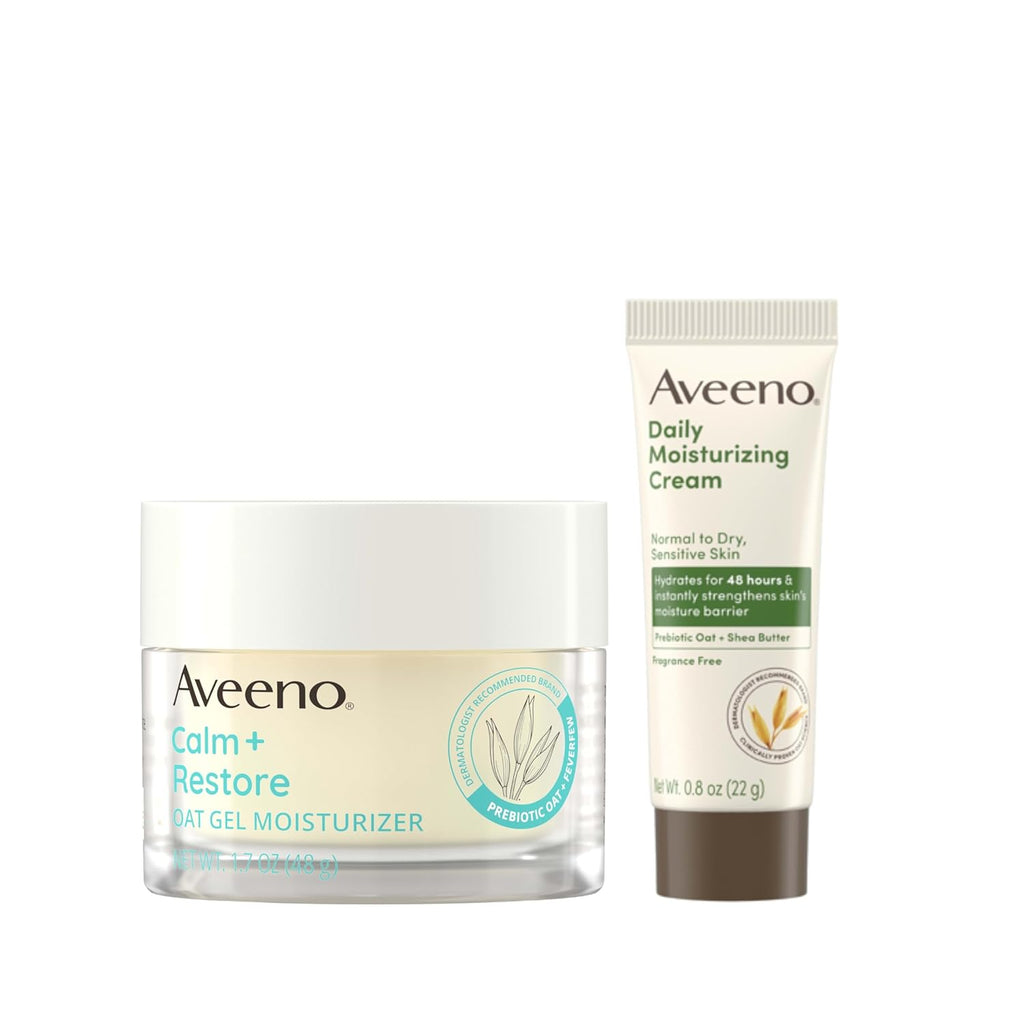 Aveeno Sensitive Skin Moisturizer Bundle, Calm + Restore Oat Gel Facial Moisturizer, & Daily Cream