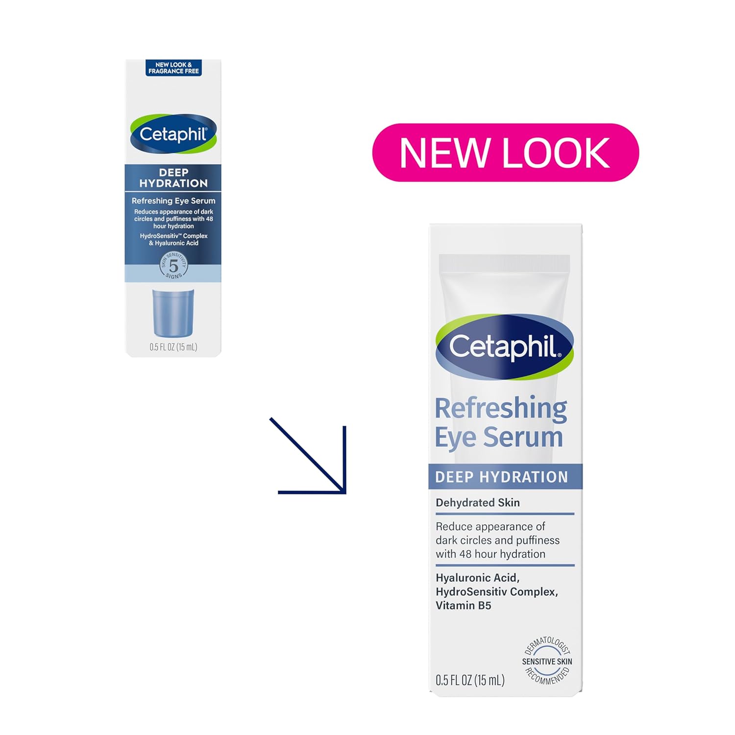 CETAPHIL Deep Hydration Refreshing Eye Serum, 48Hr Under Eye Cream, Hyaluronic Acid, Vitamin E & B5
