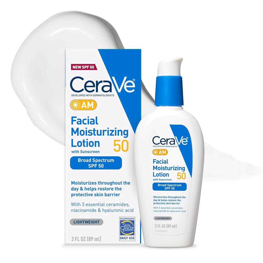CeraVe AM Facial Moisturizing Lotion SPF 50, Hyaluronic Acid, Niacinamide & Ceramides