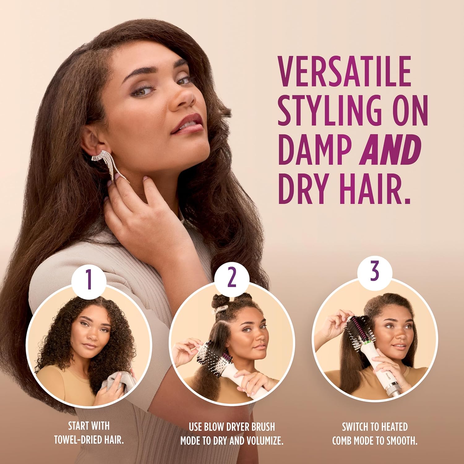 Shark HT202 SmoothStyle Heated Comb + Blow Dryer Brush, Dual Mode, for All Hair Types, Silk