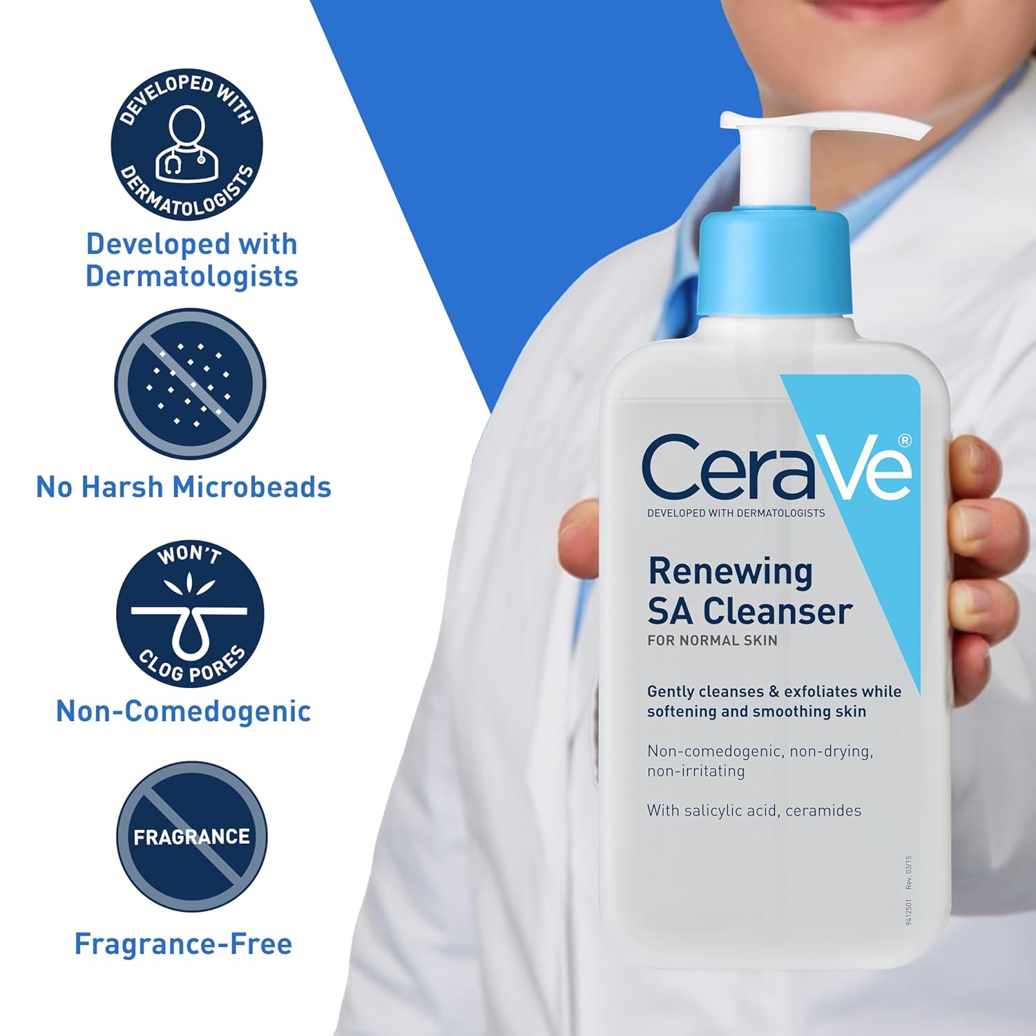CeraVe Renewing Salicylic Acid Cleanser, Hyaluronic Acid, Niacinamide & Ceramides, BHA Exfoliating