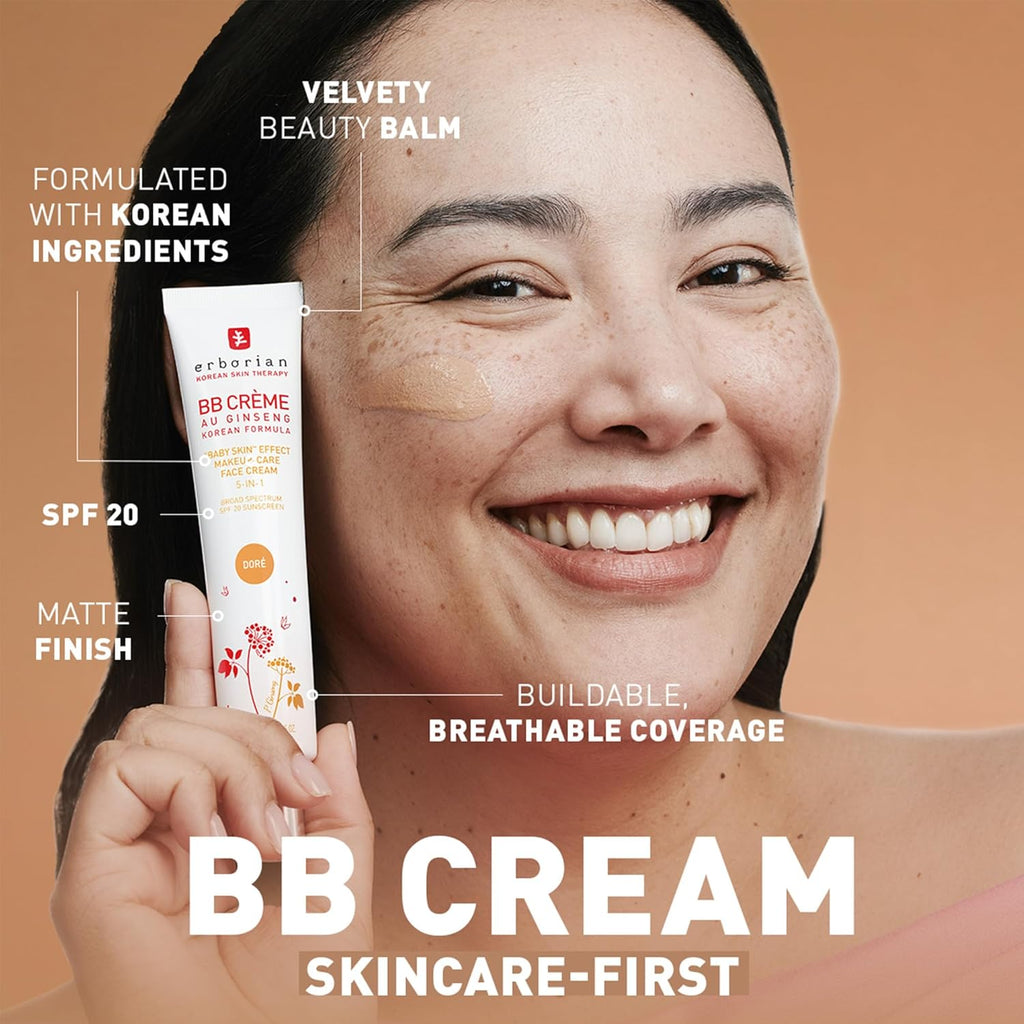 Erborian BB Cream with Ginseng - Lightweight Buildable Coverage with SPF 20, Ultra-Soft Matte Finish