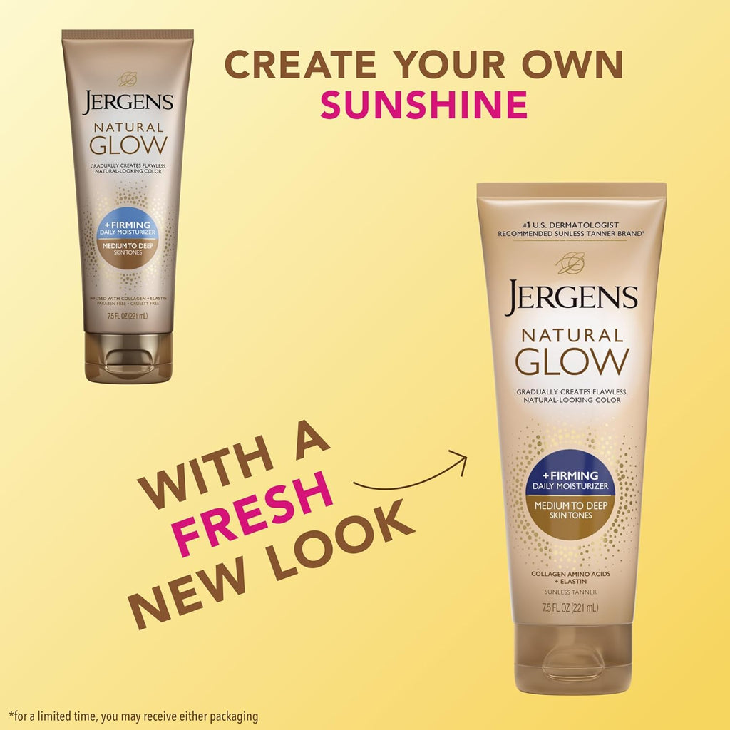 Jergens Natural Glow +Firming Self Tanner Body Lotion, Medium to Deep Skin Tone, Collagen &Elastin