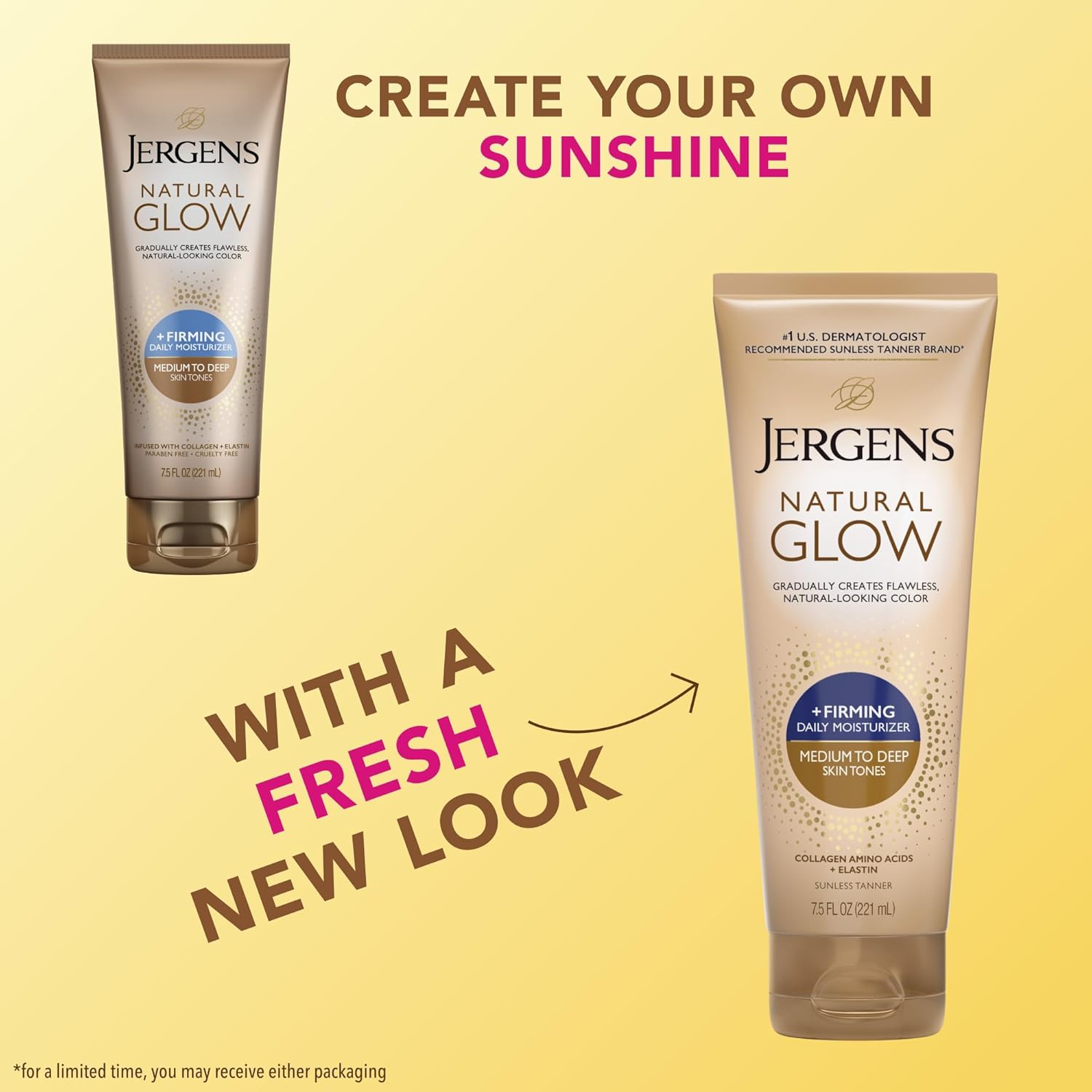 Jergens Natural Glow +Firming Self Tanner Body Lotion, Medium to Deep Skin Tone, Collagen &Elastin