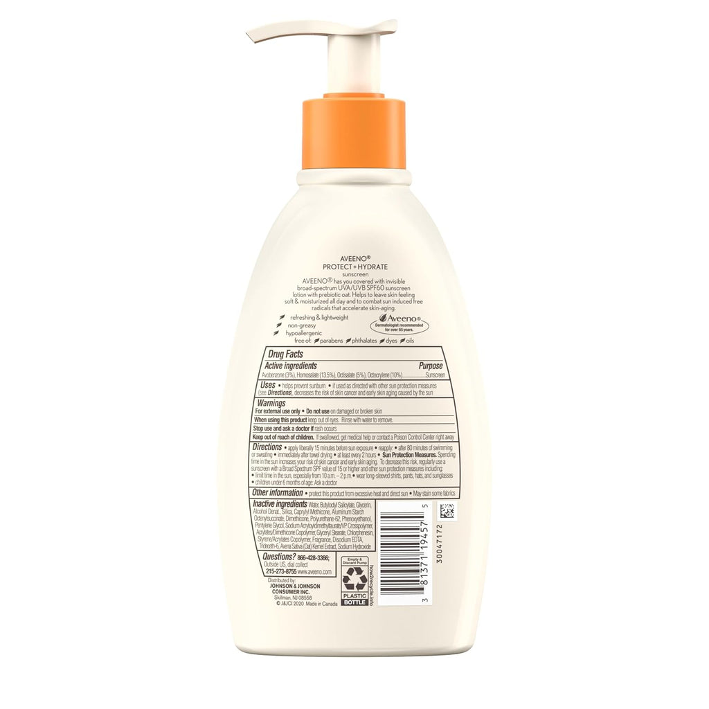 Aveeno Protect +Hydrate Sunscreen Moisturizing Body Lotion with Prebiotic Oat, Broad Spectrum SPF 60