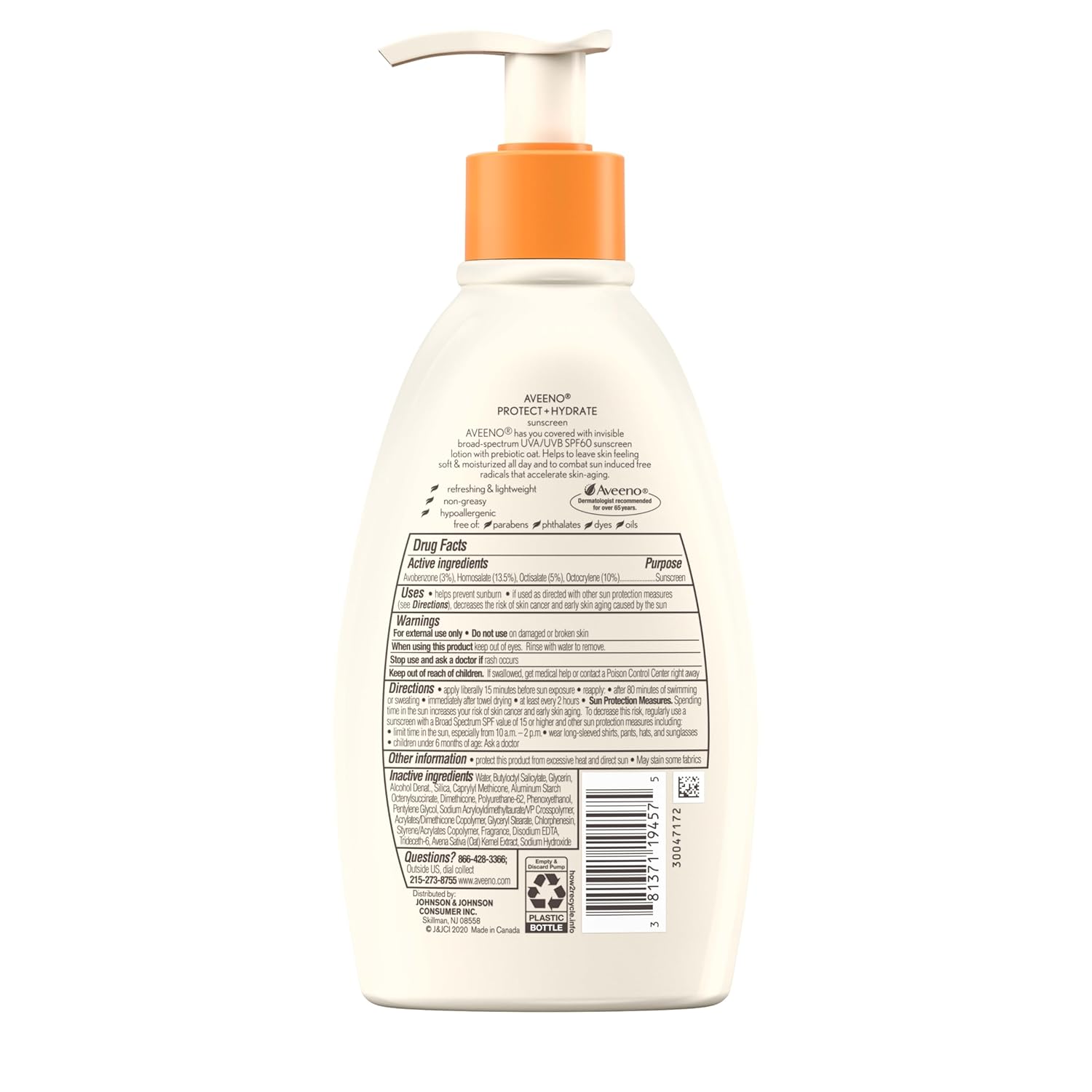 Aveeno Protect +Hydrate Sunscreen Moisturizing Body Lotion with Prebiotic Oat, Broad Spectrum SPF 60
