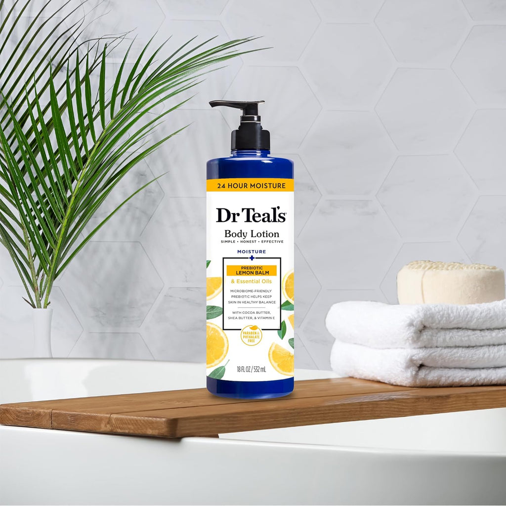 Dr Teal's Body Lotion, Lemon Prebiotic Lemon Balm & Essential Oils, 18 oz (Pack of 3)