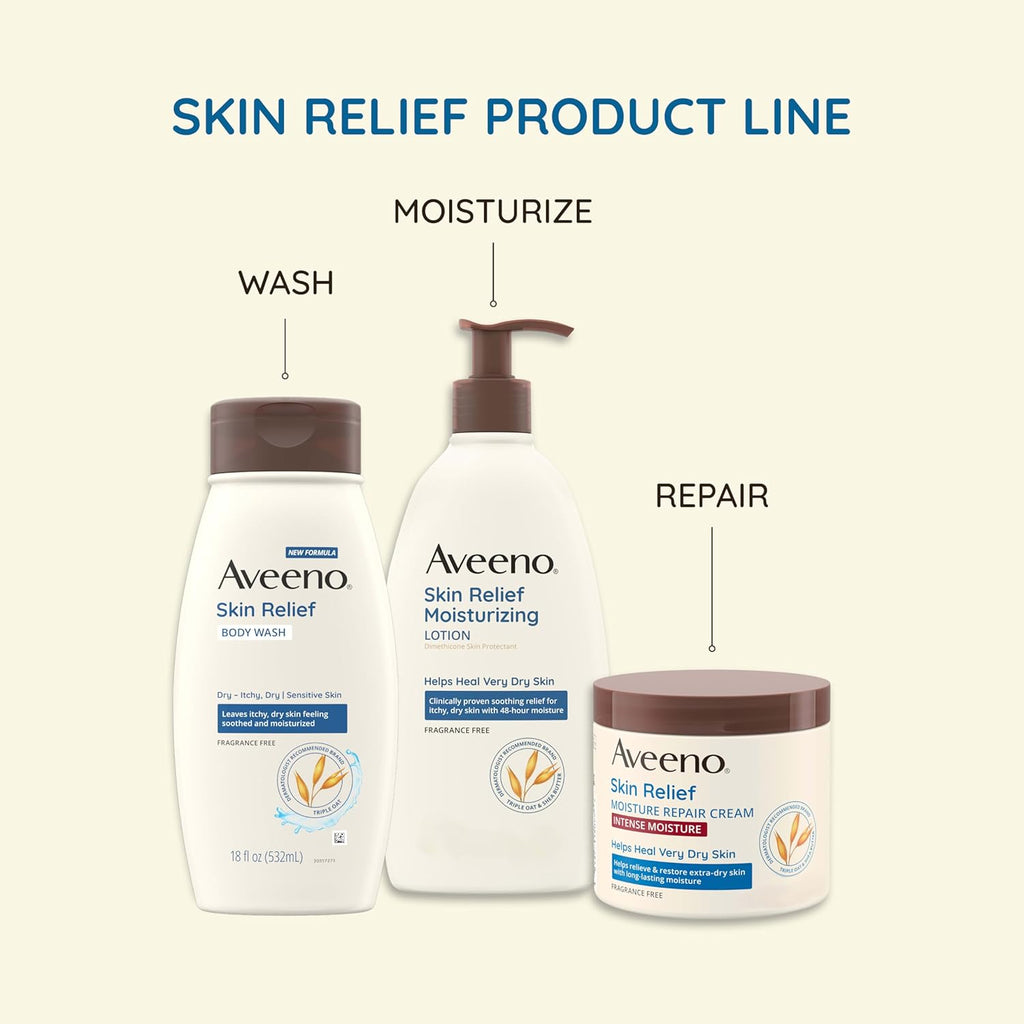 Aveeno Skin Relief Body Wash Fragrance-Free + Triple Oat Formula, Gentle Daily Cleanser for Moisture