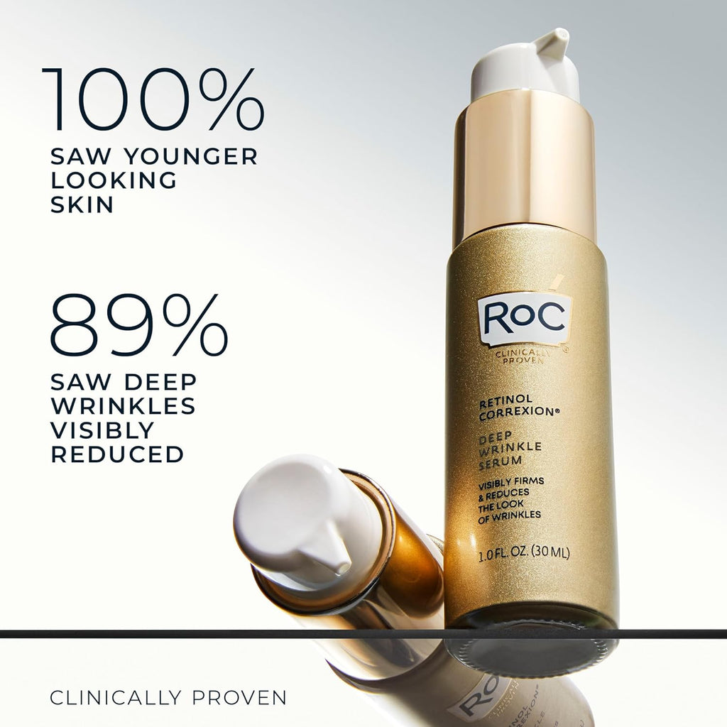 RoC Retinol Correxion Deep Wrinkle Retinol Face Serum with Ascorbic Acid, Daily Anti-Aging Skin Care