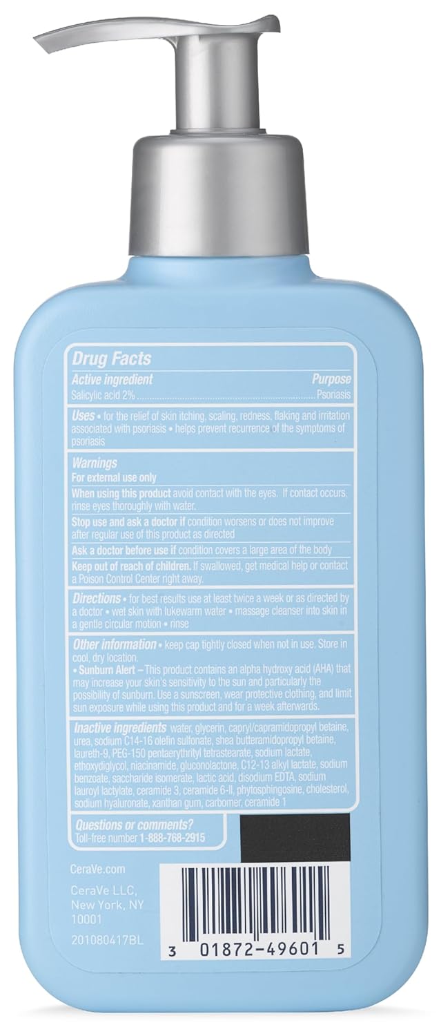 CeraVe Cleanser for Psoriasis Treatment, Salicylic Acid Dry Skin Itch Relief &Latic Acid Exfoliation