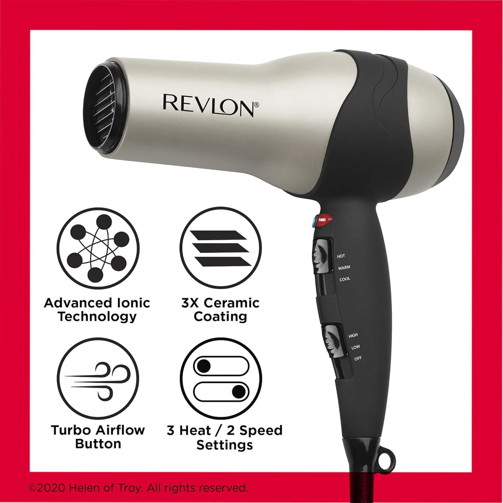 REVLON Turbo Hair Dryer with Advanced Ionic Technology, Ceramic Coating | Heat & Cold Shot Features