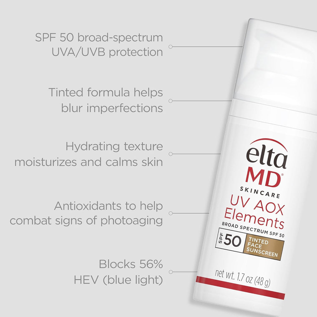 EltaMD UV AOX Elements Tinted Mineral Face Sunscreen Lotion, Tinted Moisturizer for Face SPF 50