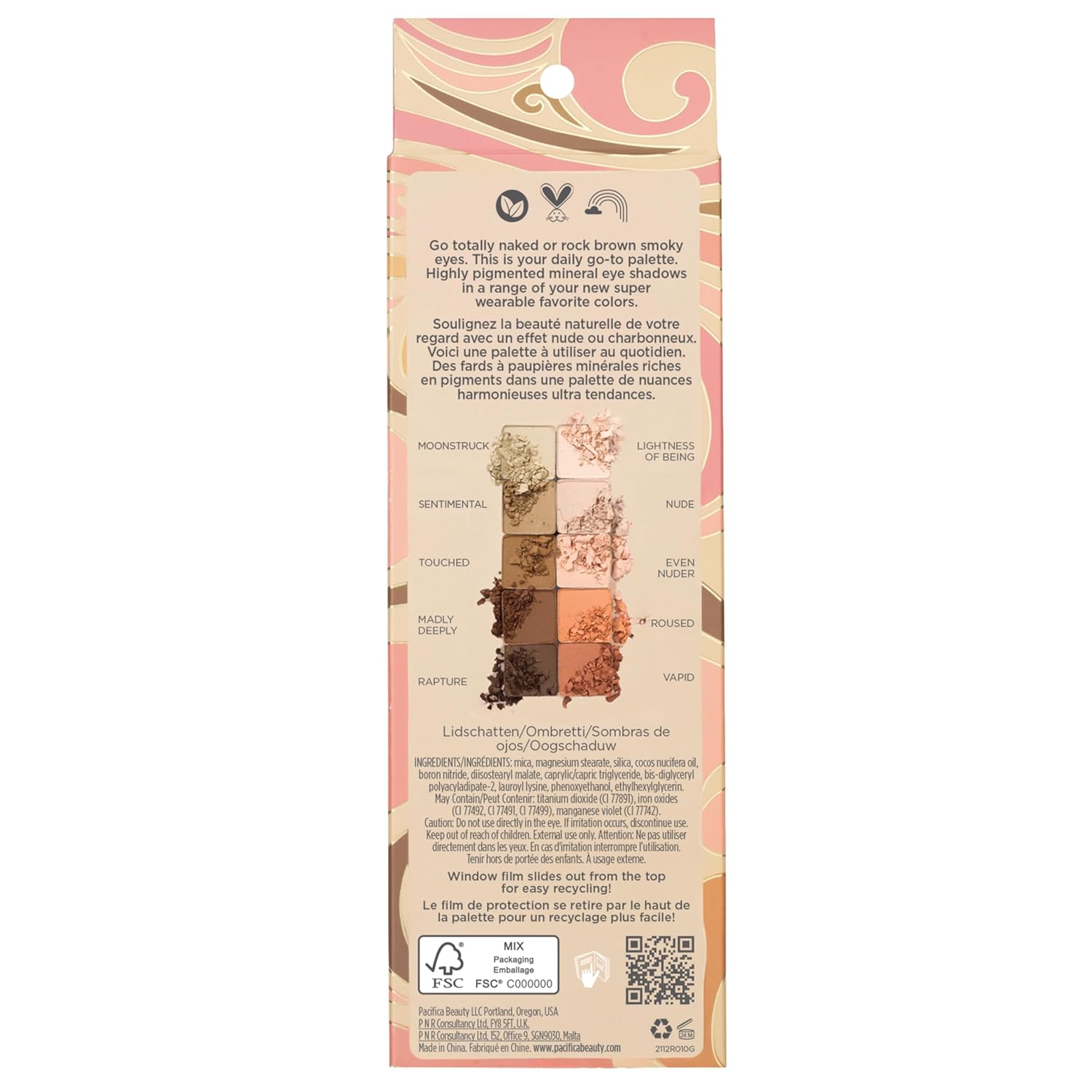 Pacifica Pink Nudes Mineral Eyeshadow Palette, 10 Neutral Shades, For Natural or Smoky Eye Look