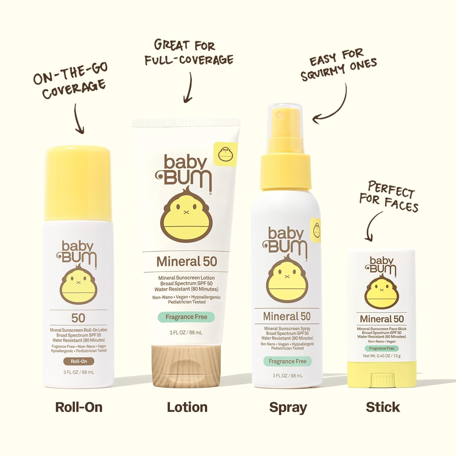 Sun Bum Baby Bum Mineral SPF 50 Roll-On Sunscreen - Vegan, Without Octinoxate & Oxybenzone
