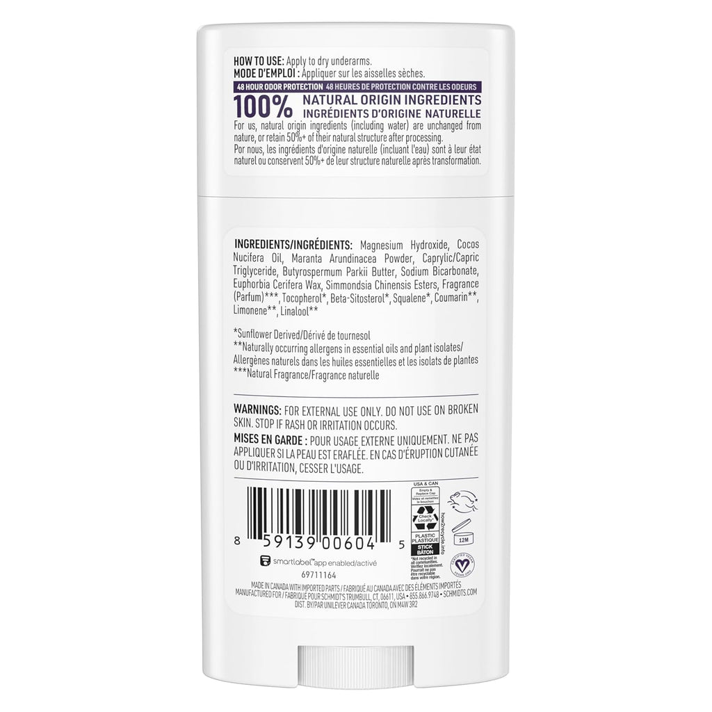 Schmidt's Aluminum-Free Vegan Deodorant with 24 Hour Odor Protection, 2 Count, Natural Ingredients