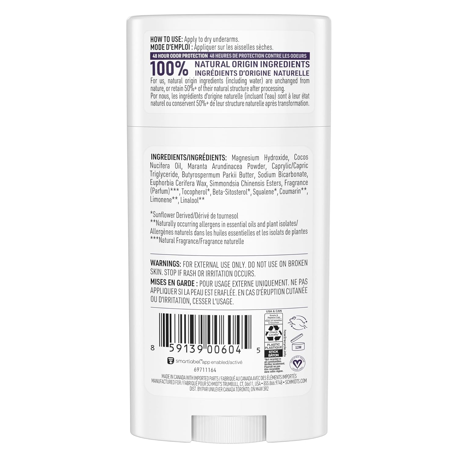 Schmidt's Aluminum-Free Vegan Deodorant with 24 Hour Odor Protection, 2 Count, Natural Ingredients