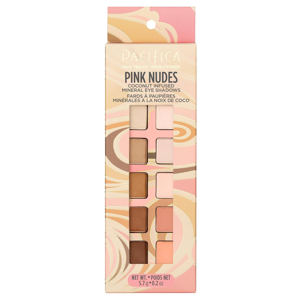 Pacifica Pink Nudes Mineral Eyeshadow Palette, 10 Neutral Shades, For Natural or Smoky Eye Look