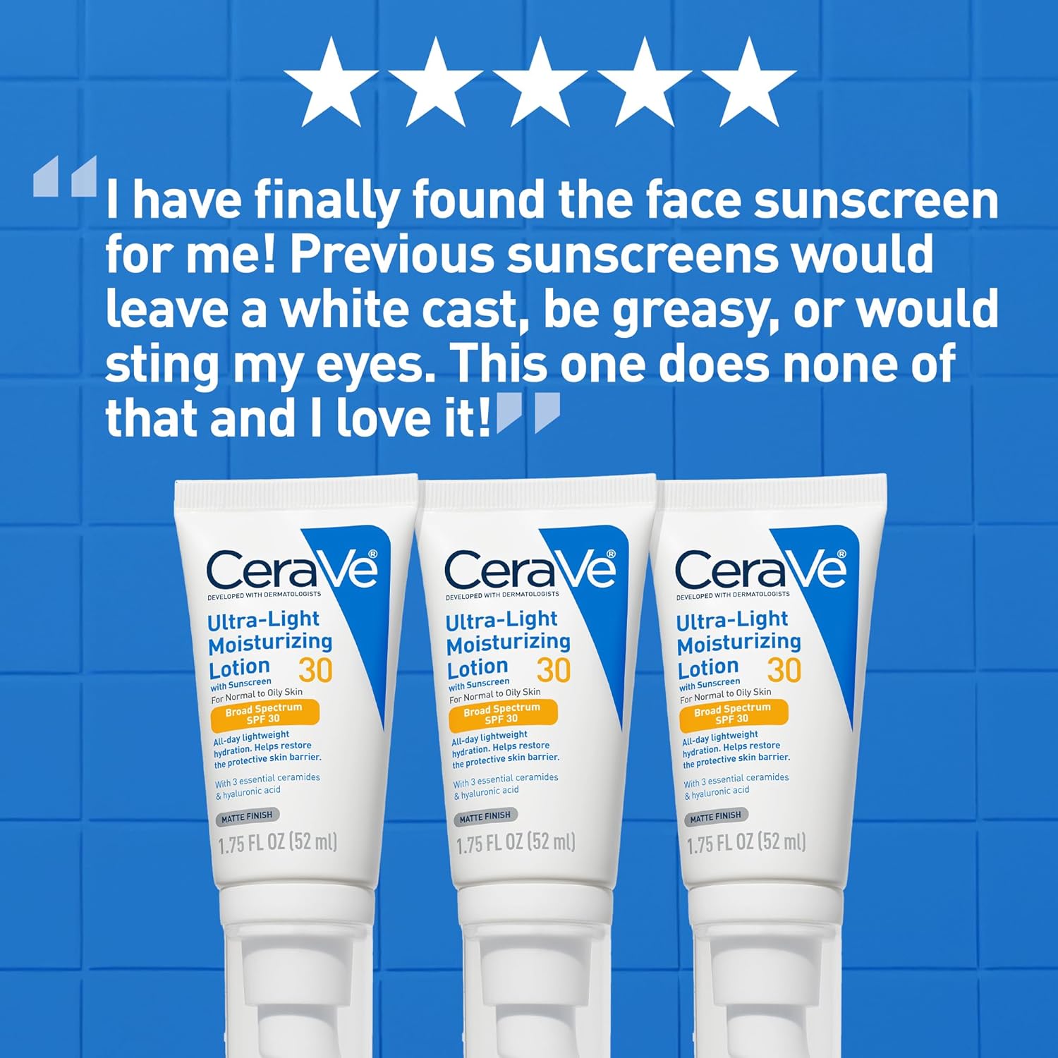CeraVe Ultra-Light Moisturizing Lotion With SPF30, Daily for Face, Hyaluronic Acid &Ceramides, Matte