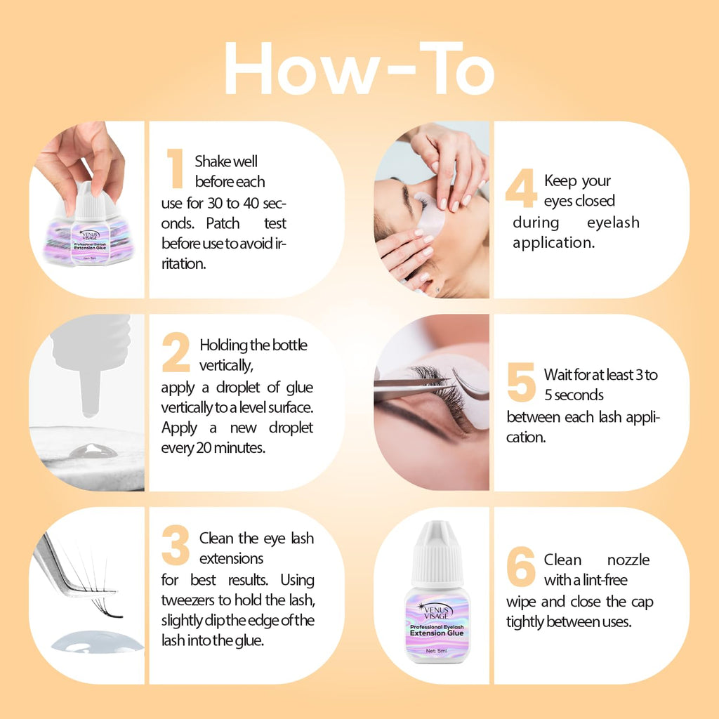 VENUS VISAGE Eyelash Glue for Professional Lash Extensions 1 2 Sec Dry Time & 6 7 Weeks Bonding
