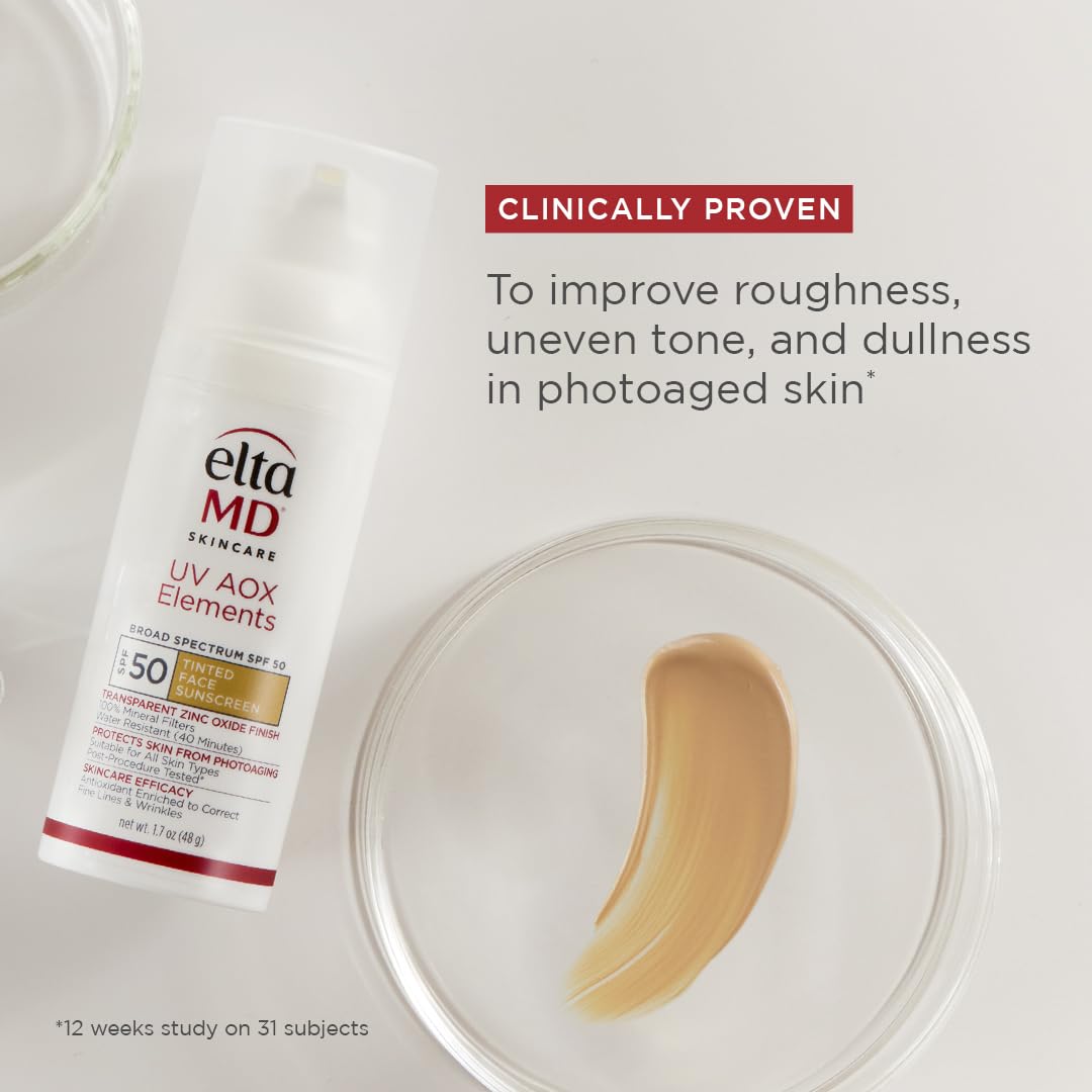 EltaMD UV AOX Elements Tinted Mineral Face Sunscreen Lotion, Tinted Moisturizer for Face SPF 50