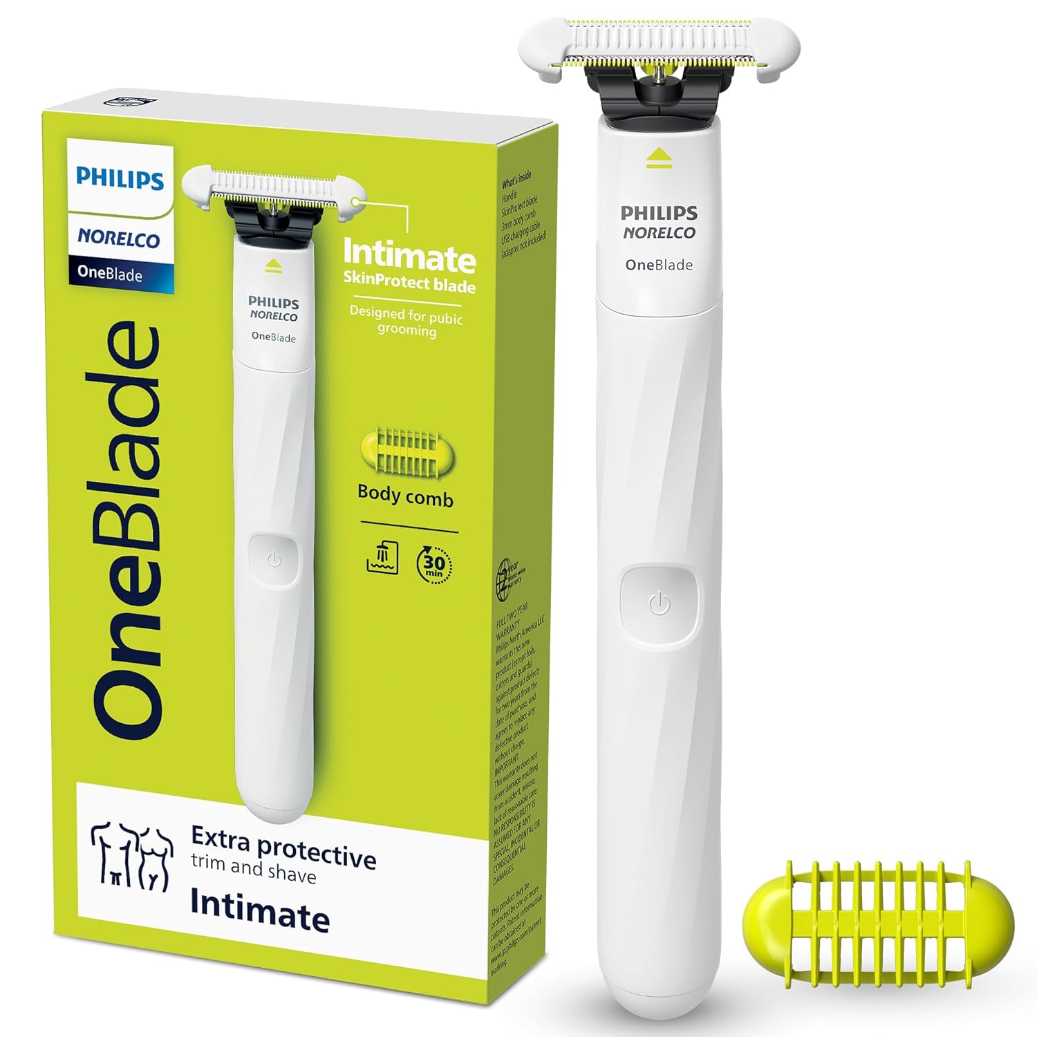 Philips Norelco OneBlade Intimate, Designed for Pubic Grooming, Trim & Shave Extra Skin Protection
