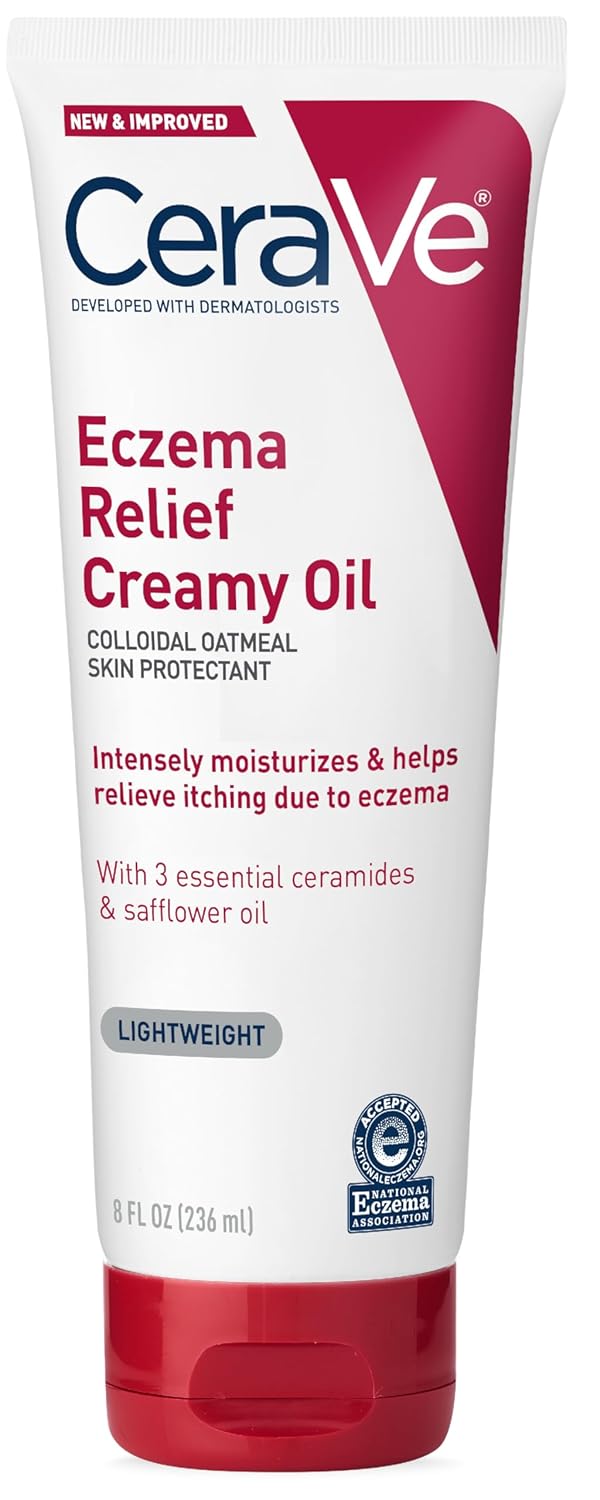 CeraVe Eczema Relief Creamy Body Oil, Eczema Calming Cream With Colloidal Oatmeal & Safflower Oil