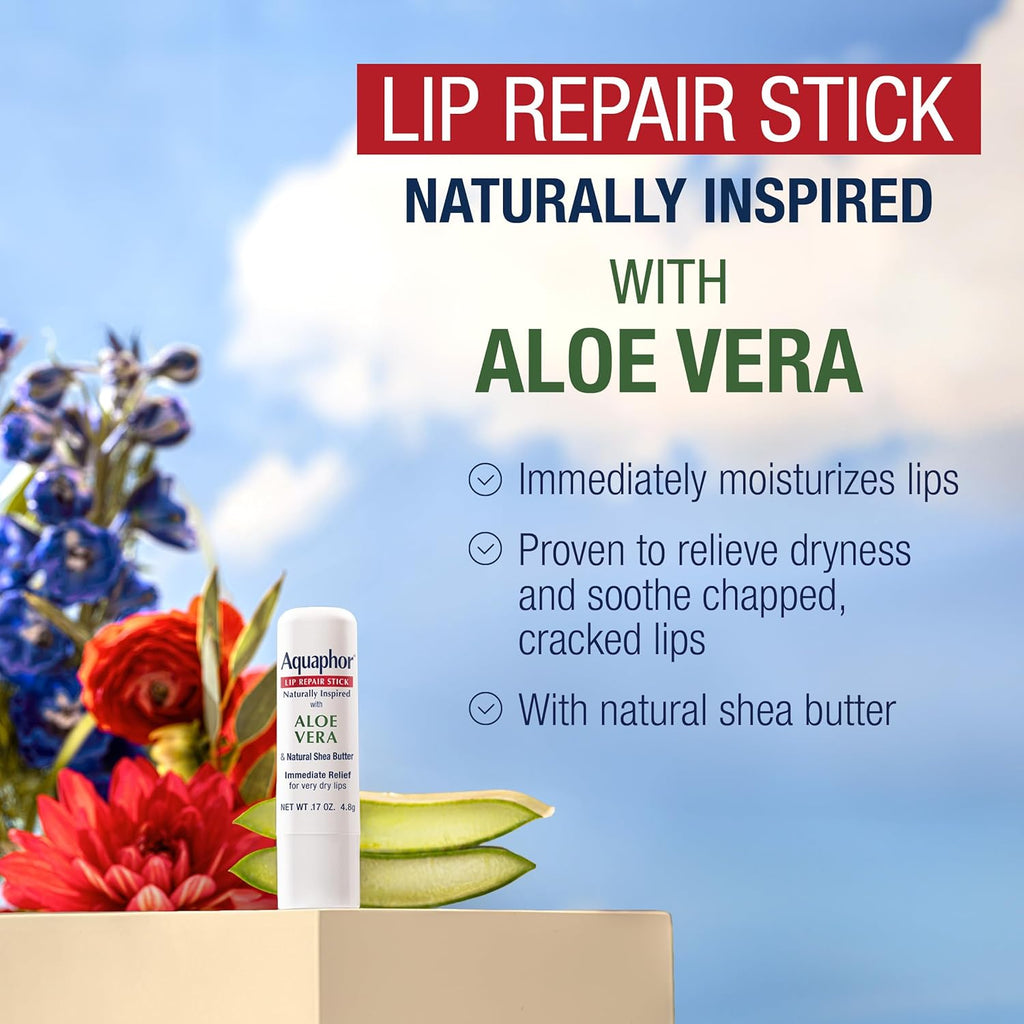 Aquaphor Naturally Inspired Lip Repair Stick with Aloe Vera and Natural Shea Butter, Hydrating Balm