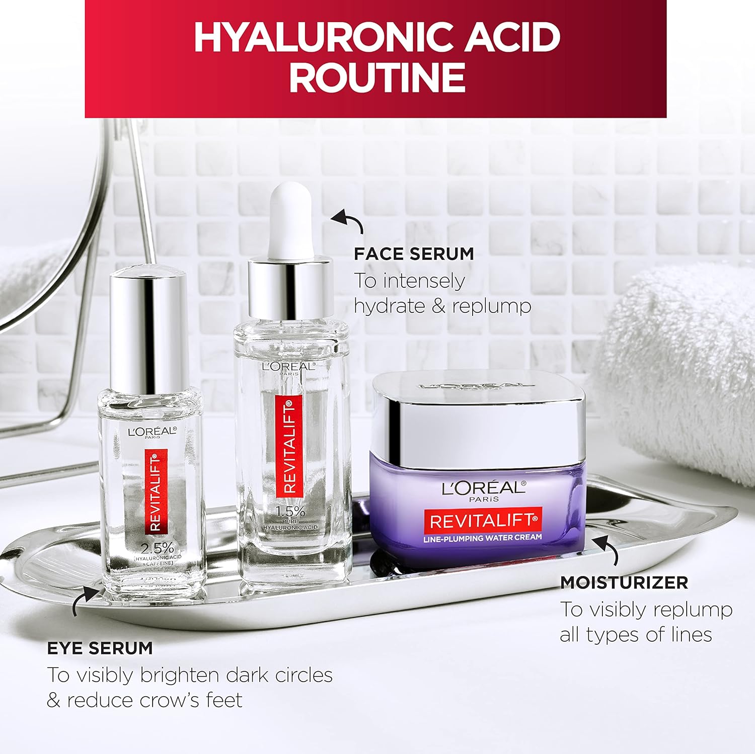 L'Oreal Paris Revitalift Moisturizer, Hyaluronic Acid Water Cream with Ceramides, Deeply Hydrating