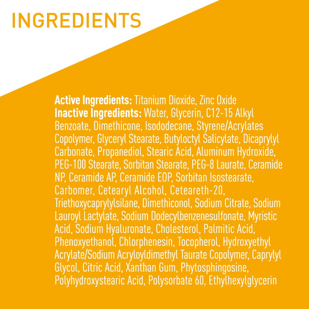 CeraVe 100% Mineral Sunscreen SPF 50 with Zinc Oxide & Titanium Dioxide, Hyaluronic Acid & Ceramides