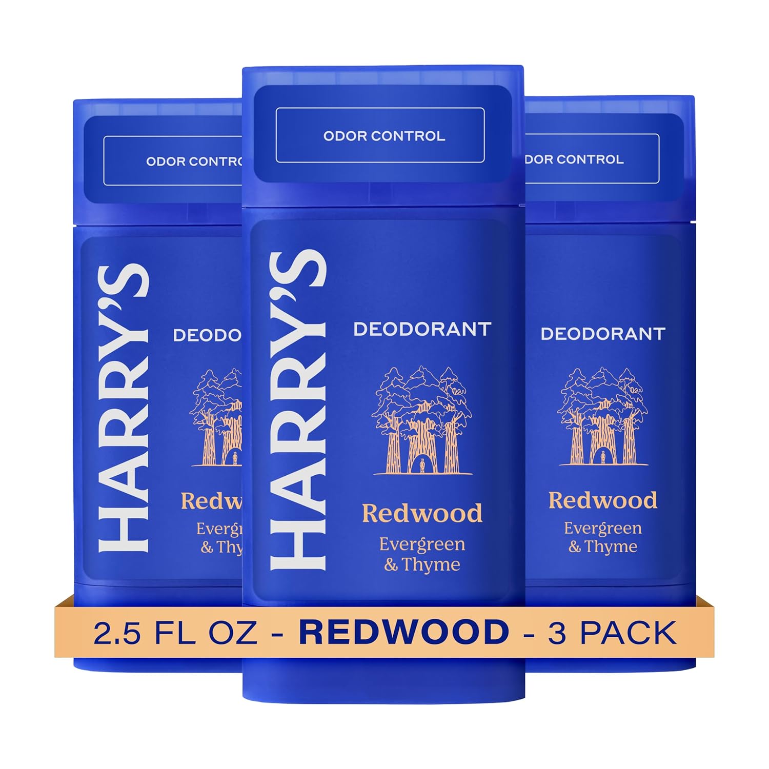 Harry's Aluminum Free Deodorant for Men - Odor Control, Redwood Scent, 2.5 Oz, 3-Pack