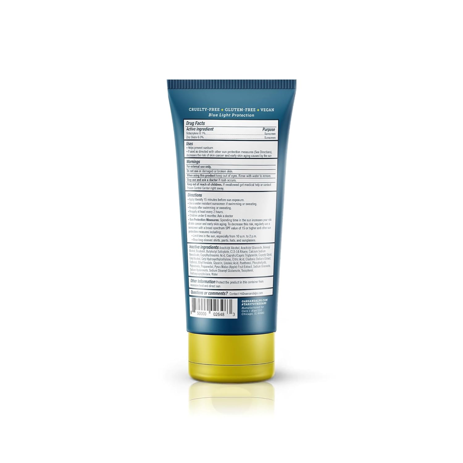 Oars + Alps Travel Sunscreen for Face & Everday Use, SPF 37 Anti Aging Body Lotion, Hyaluronic Acid