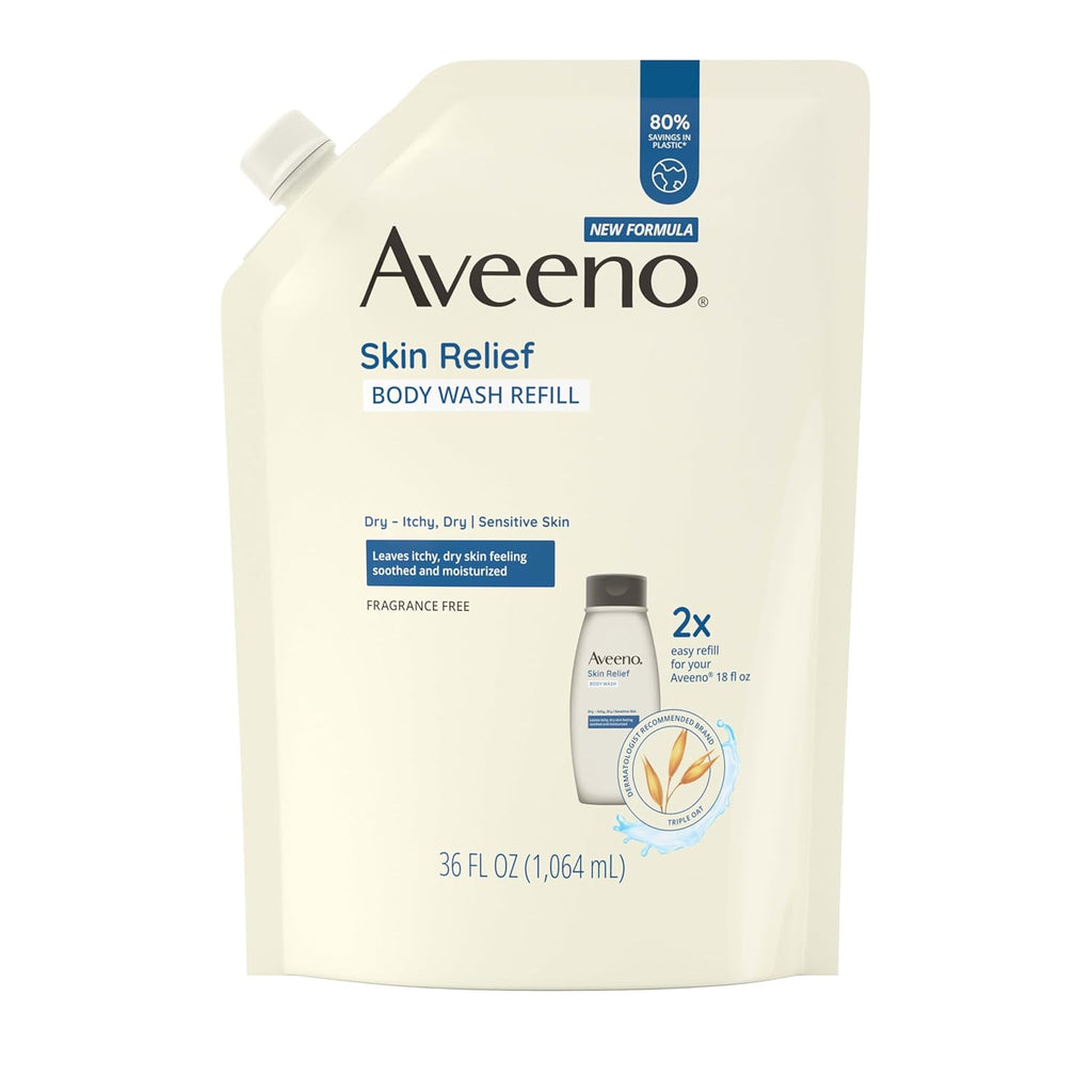 Aveeno Skin Relief Body Wash Fragrance-Free + Triple Oat Formula, Gentle Daily Cleanser for Moisture