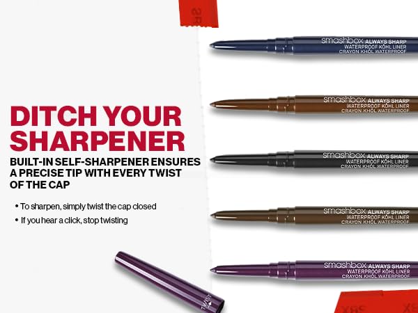 Smashbox Always Sharp Longwear Waterproof Kohl Eyeliner Pencil | Self-Sharpening Cap, High Pigment