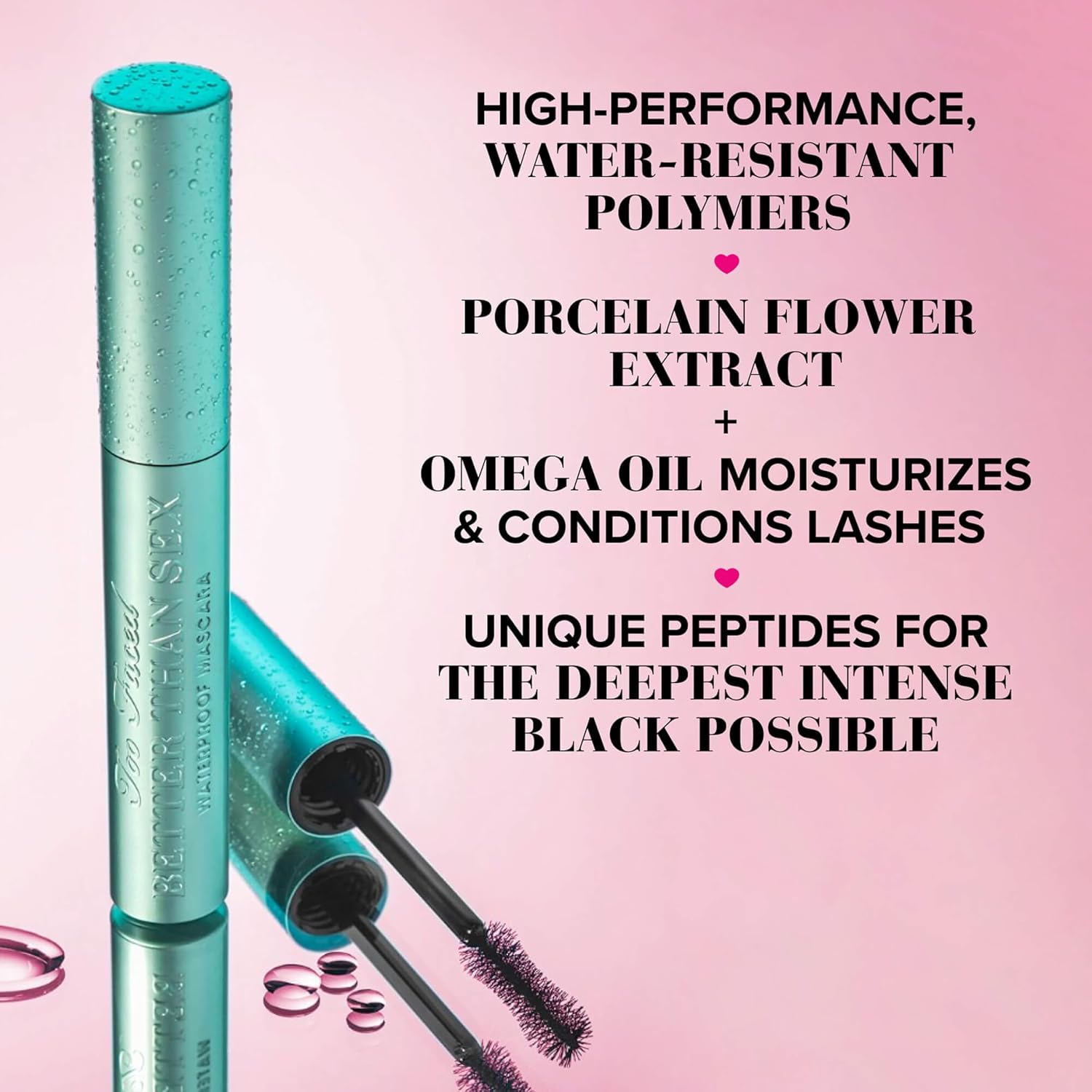 Too Faced Better Than Sex Waterproof Mascara |High-Performance Volume+Length with Omega Oil, Peptide