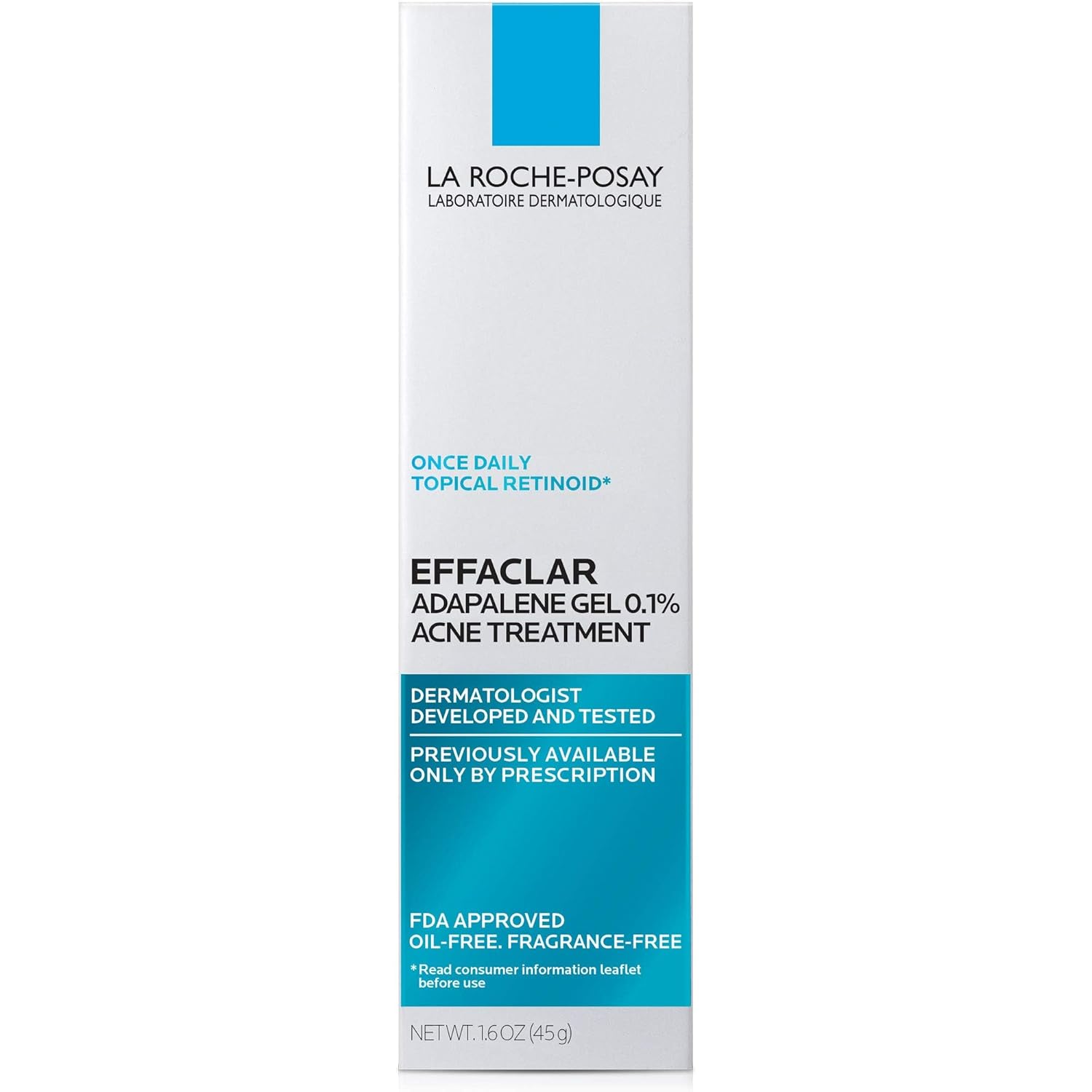 La Roche-Posay Effaclar Adapalene Gel 0.1% Acne Treatment, Retinoid Cream, Acne Medication Gel
