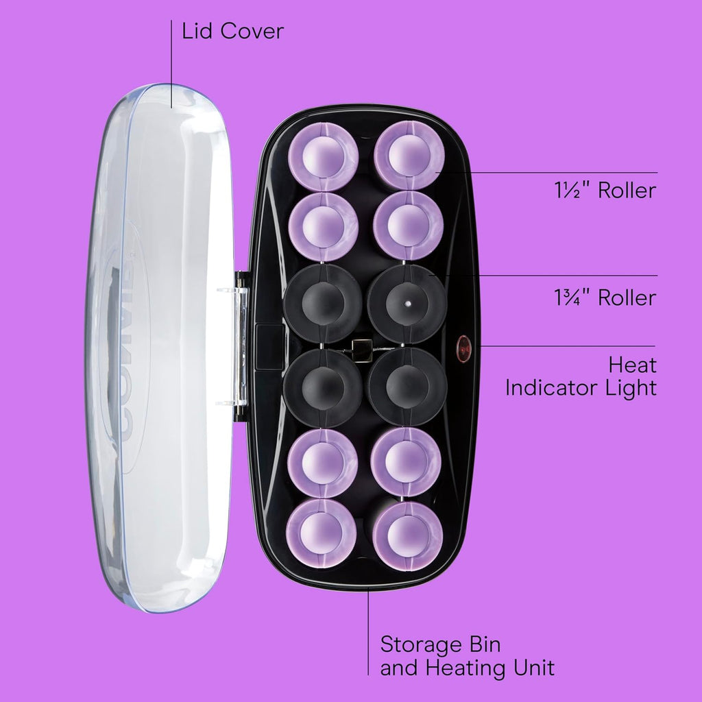 Conair Hot Rollers Hair Curlers for All Hair, Heated Rollers with Clips Included, 1.5 &1.75" Rollers