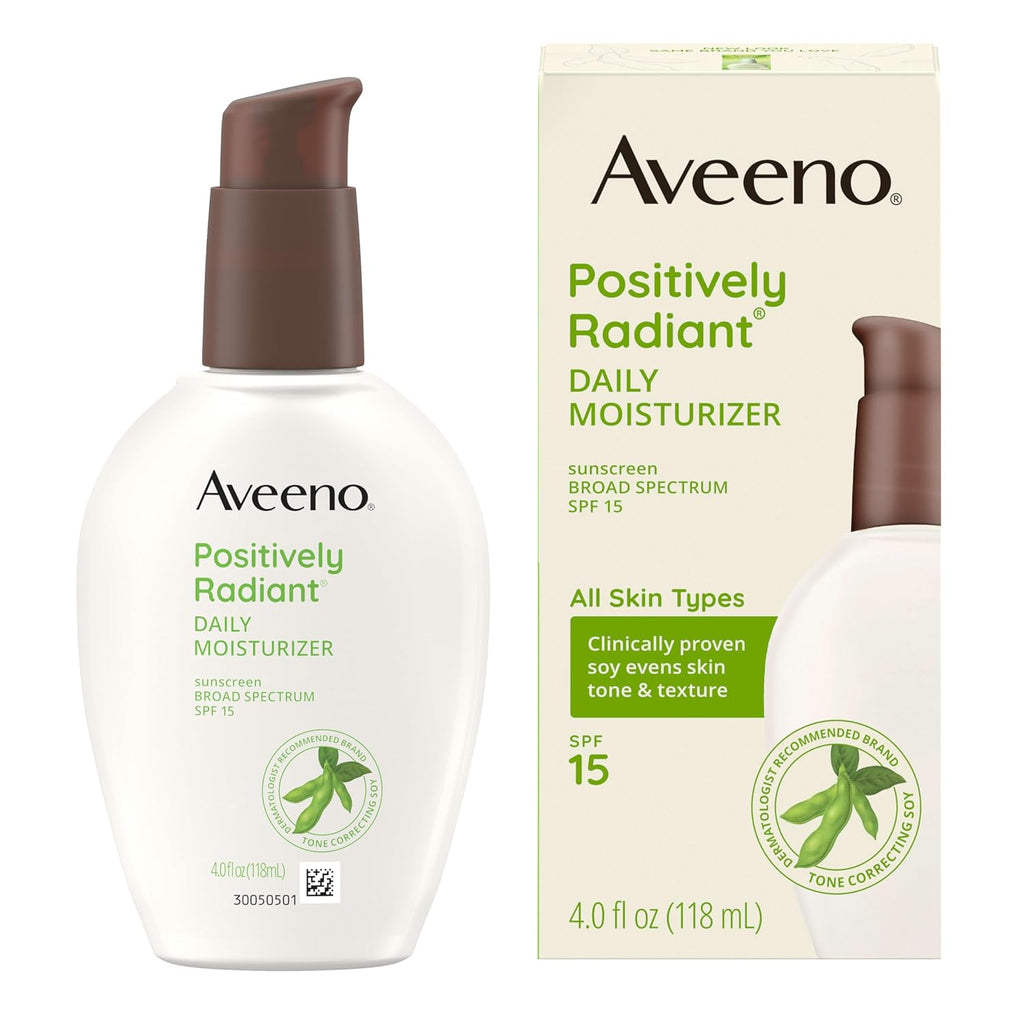 Aveeno Positively Radiant Daily Face Moisturizer with SPF 15 Sunscreen, Hydrating Soy Extract