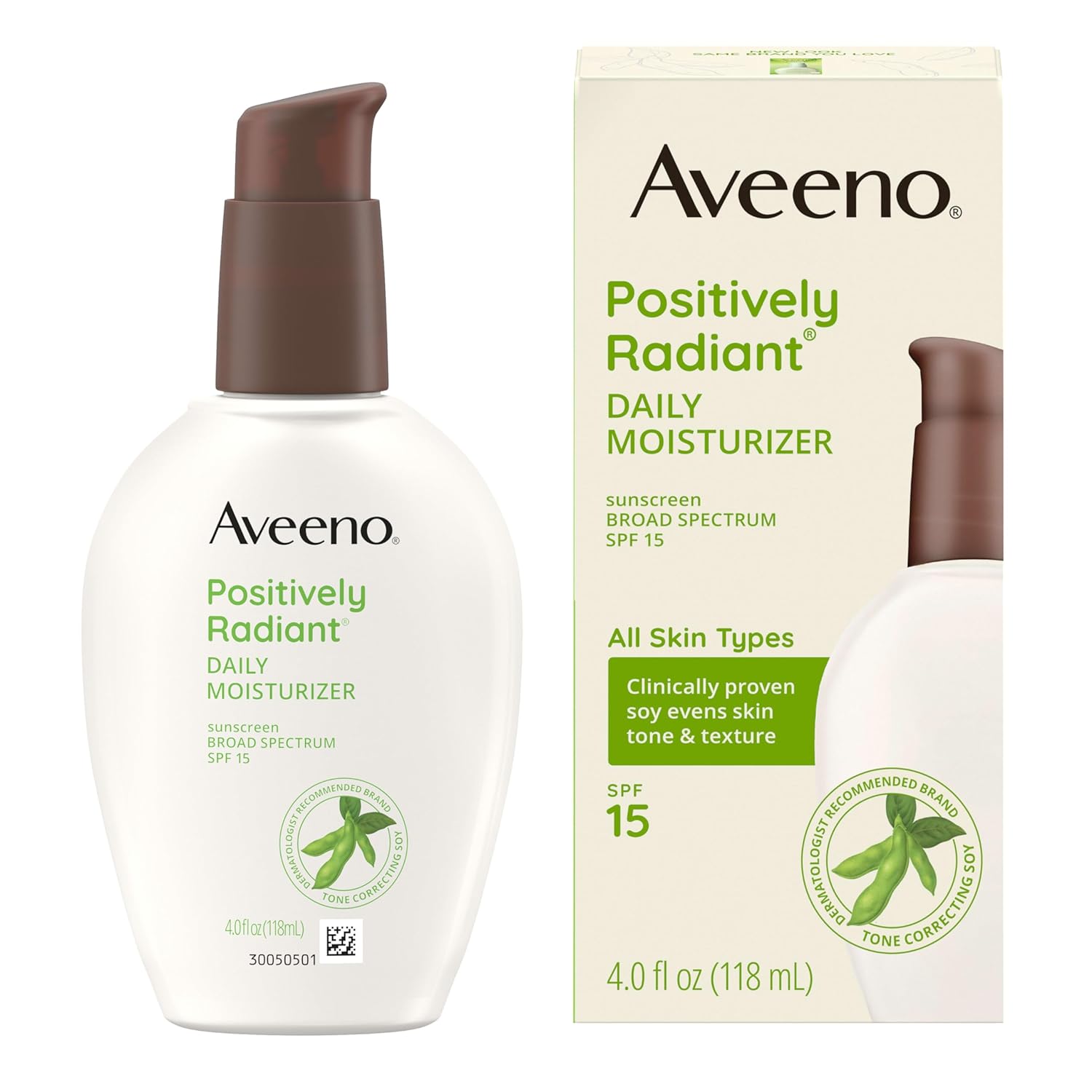 Aveeno Positively Radiant Daily Face Moisturizer with SPF 15 Sunscreen, Hydrating Soy Extract