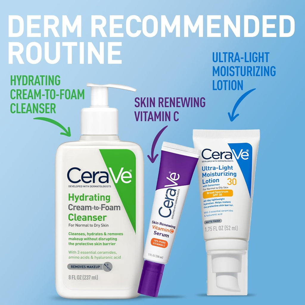 CeraVe Ultra-Light Moisturizing Lotion With SPF30, Daily for Face, Hyaluronic Acid &Ceramides, Matte