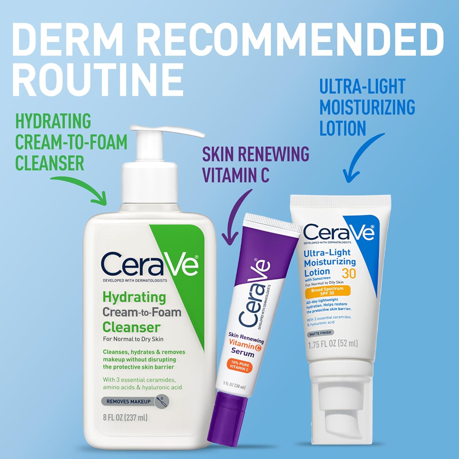 CeraVe Ultra-Light Moisturizing Lotion With SPF30, Daily for Face, Hyaluronic Acid &Ceramides, Matte